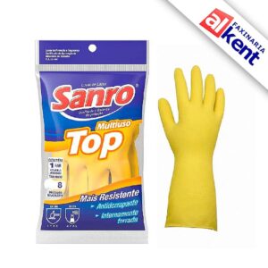 Luva Forrada para Limpeza Multiuso Látex Top Sanro Amarela