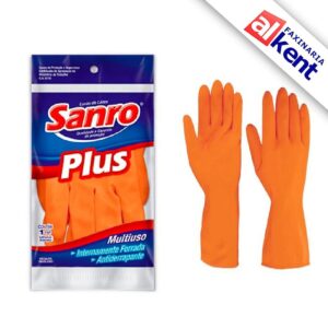 Luva Forrada para Limpeza Multiuso Látex Plus Sanro Laranja