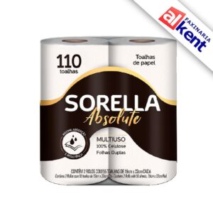 Papel Toalha Folha Dupla Branco para Cozinha Sorella Absolute 2 rolos com 55 toalhas cada