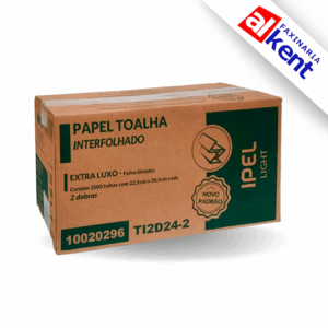 Papel Interfolhado LIGHT 24gr FS Folha Simples 2 Dobras 100% Celulose Ipel Indaial com 2.000 Folhas 22x20 - Maior Absorção para mãos