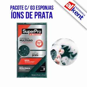 Pacote com 03 Esponjas ÍONS DE PRATA Dupla Face Multiuso Bettanin Bucha para Lavar Louça p/ Unidade