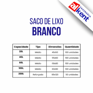 Saco de Lixo Branco Alkent Médio e Reforçado - Vários Tamanhos Disponíveis